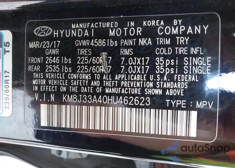 2017 Hyundai Tucson Se z USA, uszkodzony, nr VIN KM8J33A40HU462623